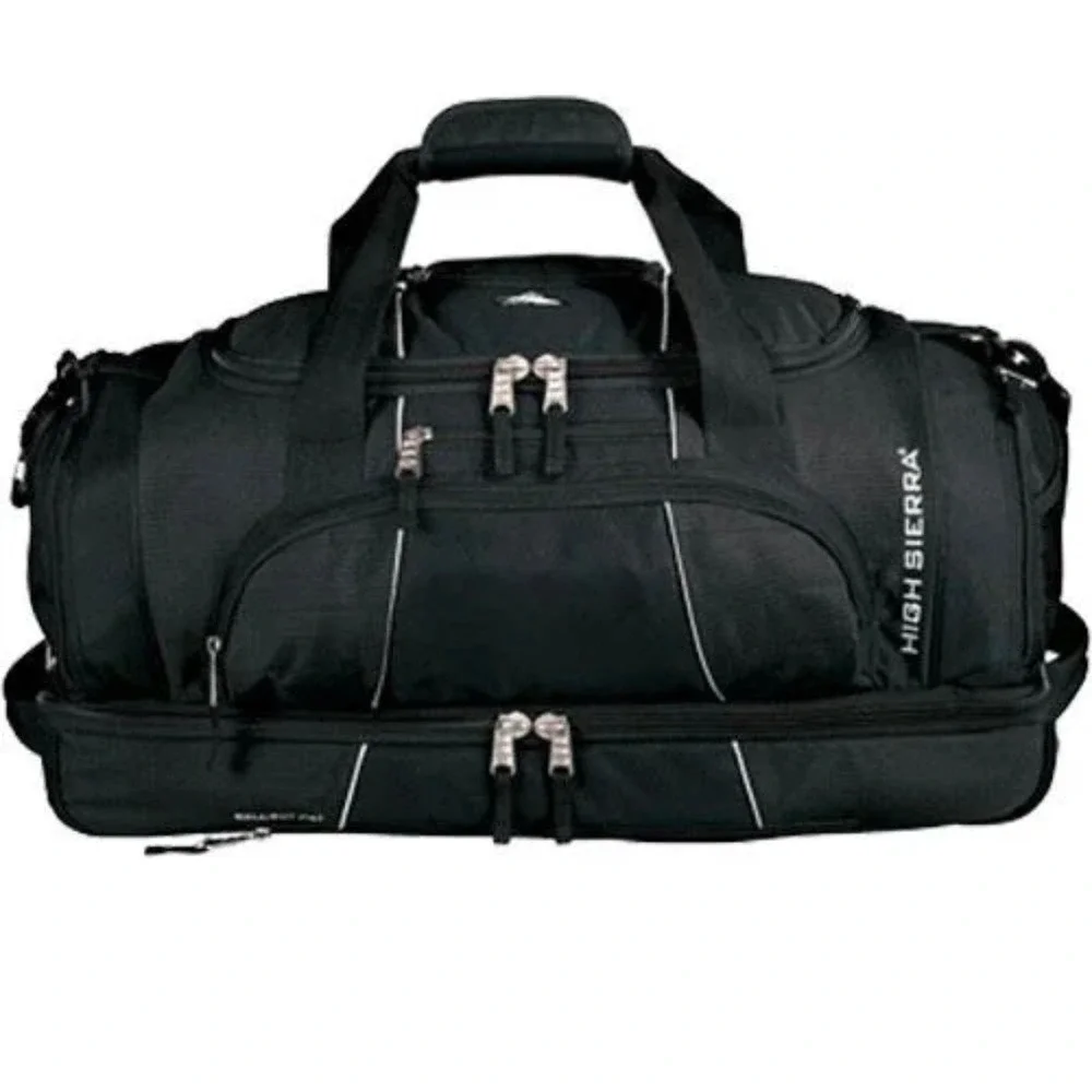 High Sierra Elevate 34 Inch Drop Bottom Wheeled Duffel Travel Bag Black Suitcase